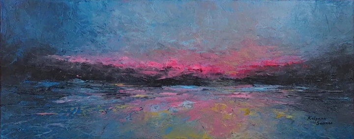 Painting titled "Twilight Mist" by Kalpana Soanes, Original Artwork, Oil Mounted on Wood Stretcher frame