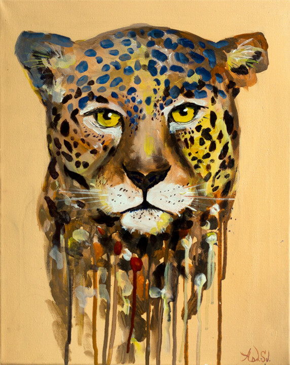 "African Leopard" acrylic painting 绘画, 19.7x15.8 in