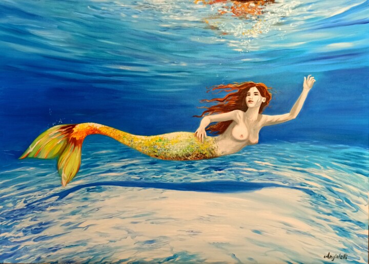Painting titled "Abissi" by Anna Rita Angiolelli, Original Artwork, Oil Mounted on Wood Stretcher frame