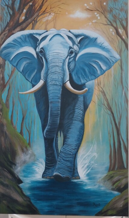 Éléphant bleu 绘画, 40.2x23.6 in