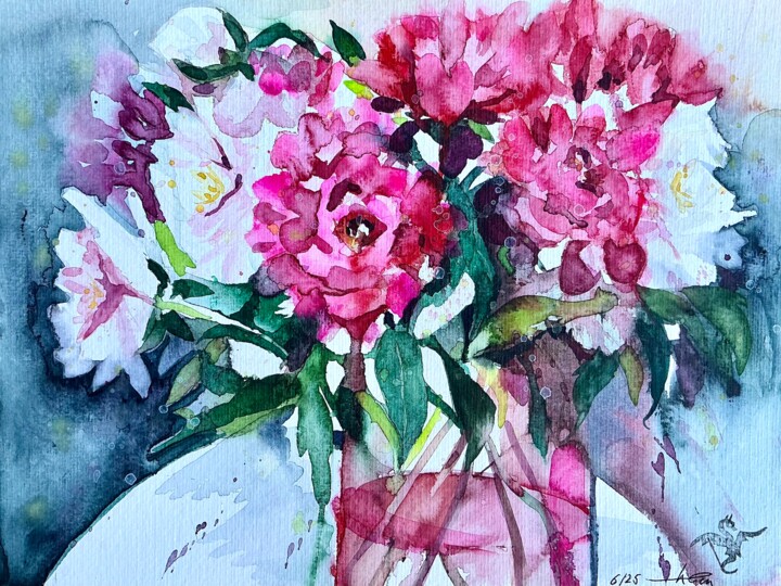 Painting titled "Pfingstrosenlicht" by Lyndwoorm, Original Artwork, Watercolor