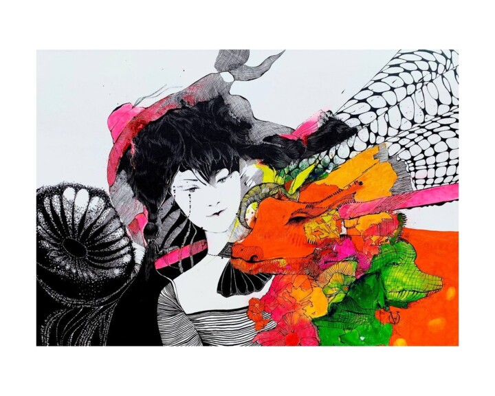 Asian School girl 绘画, 25x36 in