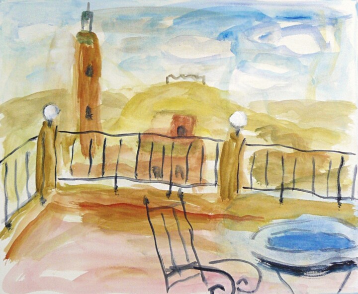 绘画 标题为“View from a terrace…” 由Terushige Matsumoto, 原创艺术品, 水粉