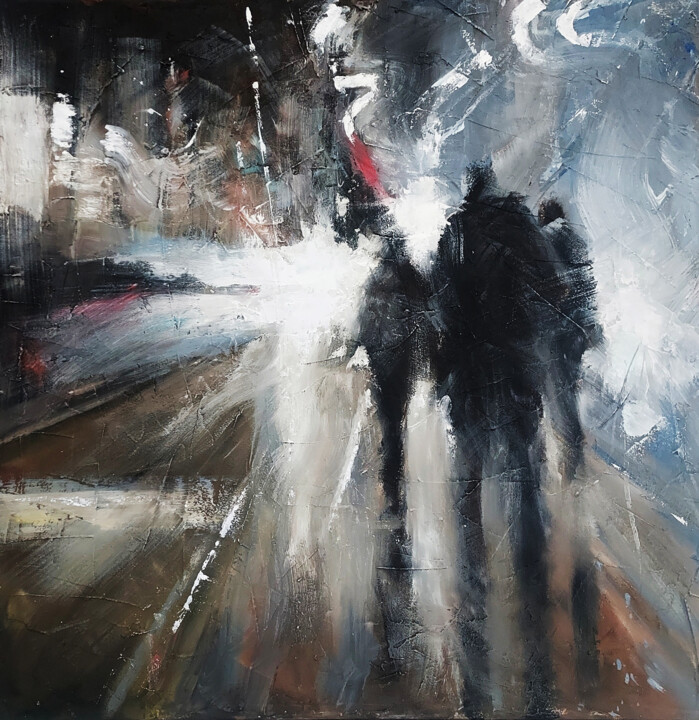 Painting titled "Night walks" by Eugis Eidukaitis, Original Artwork, Oil