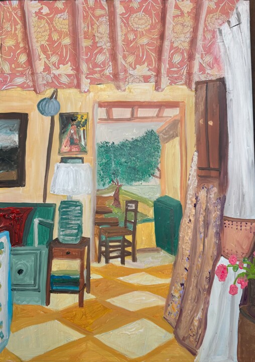 绘画 标题为“Room in England” 由Barbara Friehs, 原创艺术品, 丙烯 安装在木质担架架上