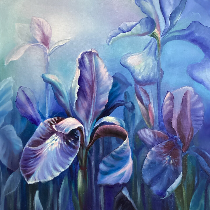 Blue irises Tablo, 15,8x15,8 in