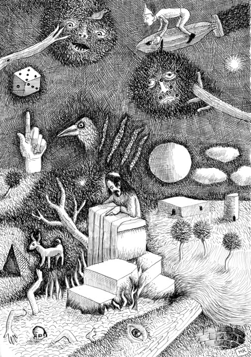 图画 标题为“Solo sé que no sé n…” 由Miguel Rojas, 原创艺术品, 墨