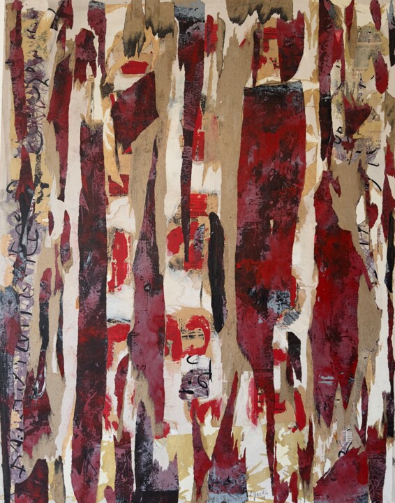 Malarstwo zatytułowany „Trame 1” autorstwa Fabienne Guetlin, Oryginalna praca, Kolaże Zamontowany na Drewniana rama noszy