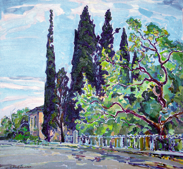 Landscape with Cypress Painting, 25.6x27.6 in