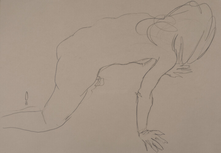 Drawing titled "Une femme, seule" by Jean-Louis Crudenaire, Original Artwork, Graphite