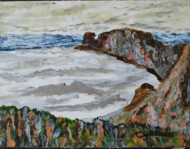 Painting titled "Paysage 2025" by Claude Gascon, Original Artwork, Stained glass painting Mounted on Wood Panel