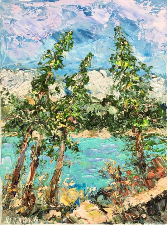 Painting titled "Lake Tahoe Oil Pain…" by Vilma Gataveckiene, Original Artwork, Oil