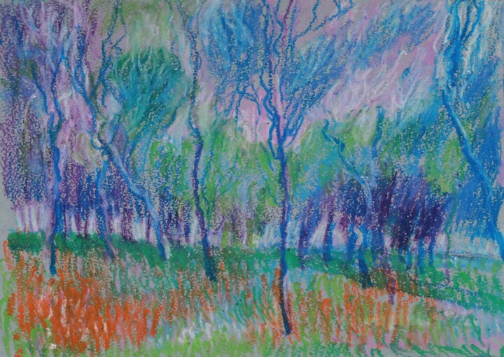Painting titled "In the park" by Ilia Glebov, Original Artwork, Pastel