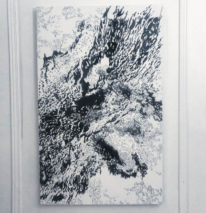 Tekening getiteld "Trazos de gravedad…" door Andres Ochoa Morales, Origineel Kunstwerk, Inkt Gemonteerd op Frame voor houten…