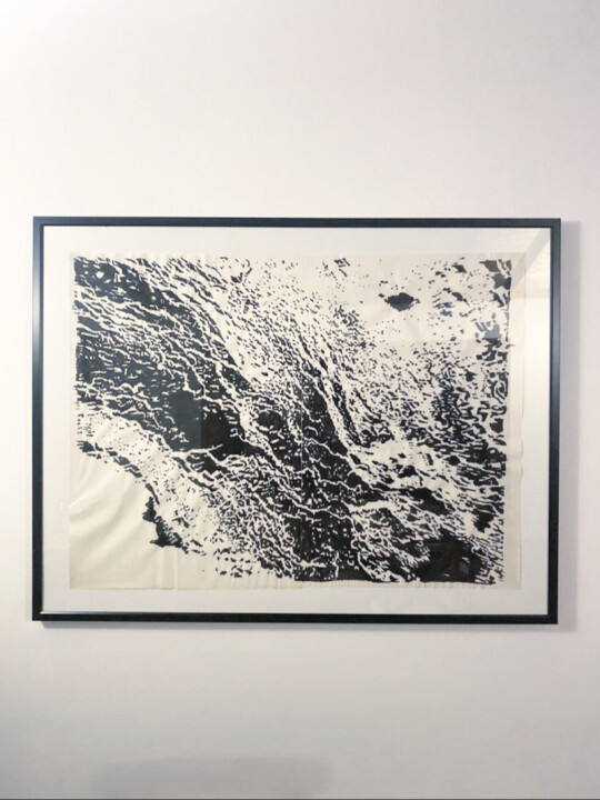 Tekening getiteld "Trazos de gravedad…" door Andres Ochoa Morales, Origineel Kunstwerk, Inkt Gemonteerd op Glas