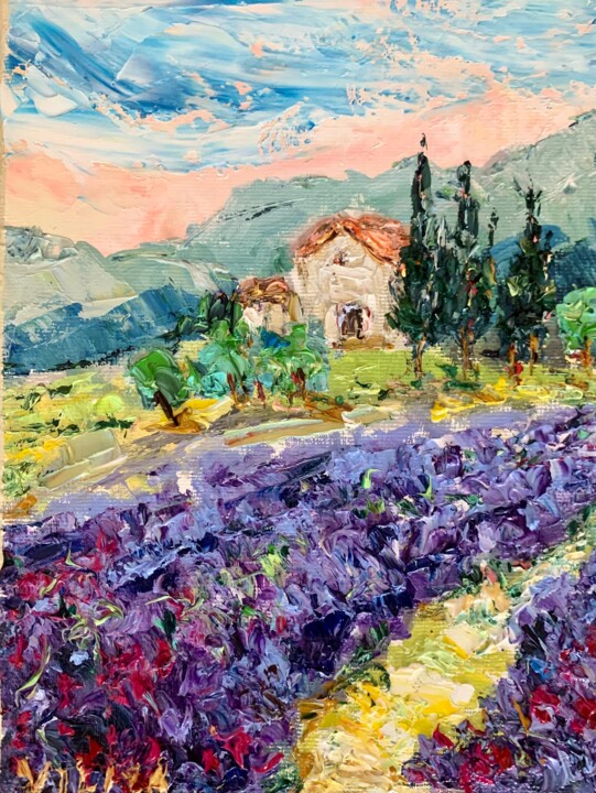 绘画 标题为“Lavender Field Oil…” 由Vilma Gataveckiene, 原创艺术品, 油