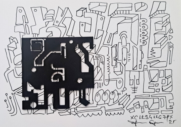 Dessin intitulée "XC123412678X" par Jurica Gotal, Œuvre d'art originale, Marqueur