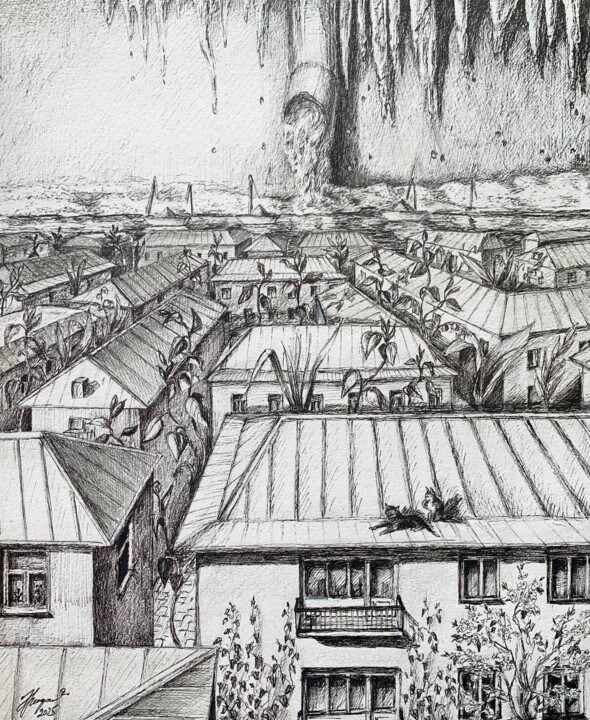 Drawing titled "Spring restart" by Inessa Gogia, Original Artwork, Marker