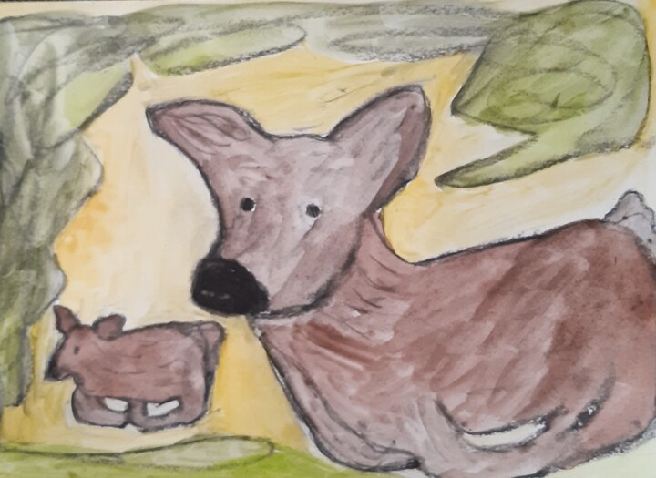 Deer 绘画, 7.9x3.9 in