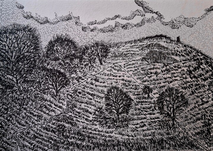 Drawing titled "The castle on the h…" by Mayamba Mwanza, Original Artwork, Ink