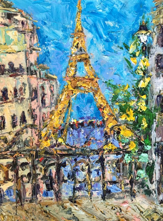 绘画 标题为“Eiffel Tower Paris…” 由Vilma Gataveckiene, 原创艺术品, 油