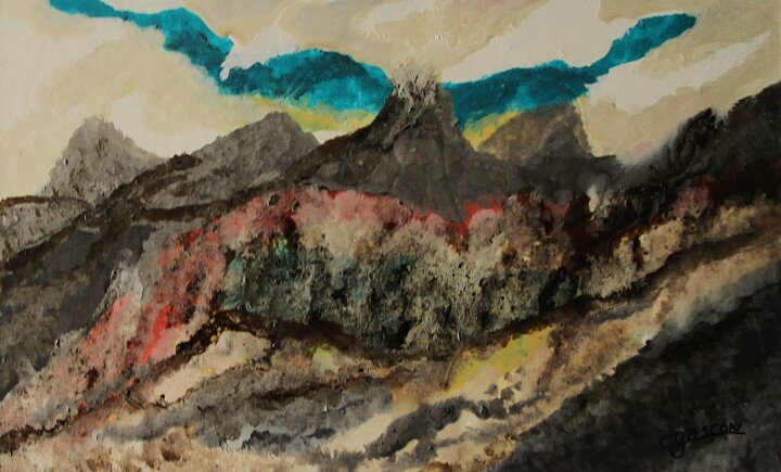 Painting titled "Paysage 2025-28" by Claude Gascon, Original Artwork, Stained glass painting Mounted on Wood Stretcher frame