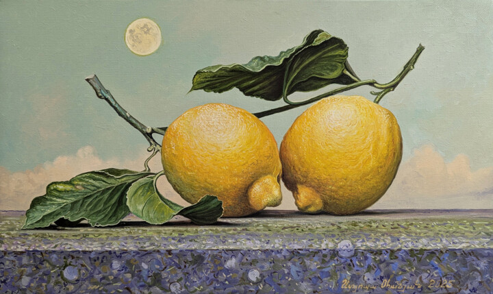 Still Life Under the Moon Schilderij, 11,8x19,7 in