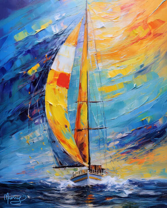 数字艺术 标题为“Yellow Wing | Sail…” 由Mathias (1975), 原创艺术品, 数字油画