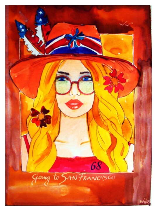 Painting titled "Going to San Franci…" by Walter Vermeulen, Original Artwork, Watercolor
