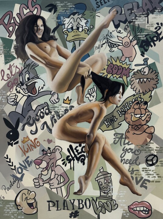 Painting titled "00344 «Beyond the r…" by Apollonas Soben, Original Artwork, Oil Mounted on Wood Stretcher frame