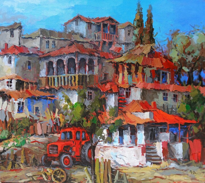 Red-Tiled Village 绘画, 31.5x35.4 in