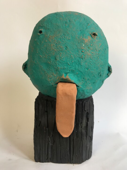 Sculpture titled "Fuori di lingua" by Armando D'Andrea, Original Artwork, Clay