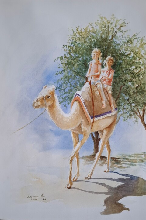 제목이 "The Camel Ride"인 미술작품 Leonora De Lange로, 원작, 수채화