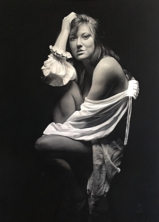Portrait of a woman in a white veil Painting, 27.6x19.7 in