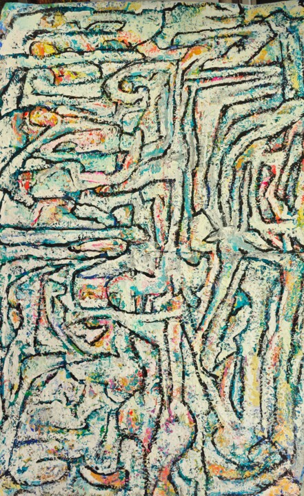 Schilderij getiteld "Naazhch'áázh" door Andrew Walaszek, Origineel Kunstwerk, Acryl Gemonteerd op Karton
