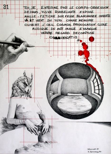 Dessin intitulée "cellule XXXI" par Alain Bonnand, Œuvre d'art originale