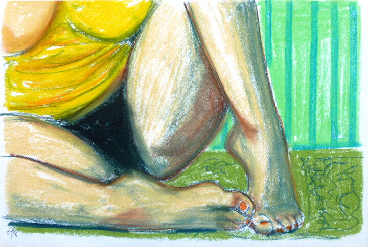 Teilakt vor grüner Tapete. Drawing, 11.8x16.3 in