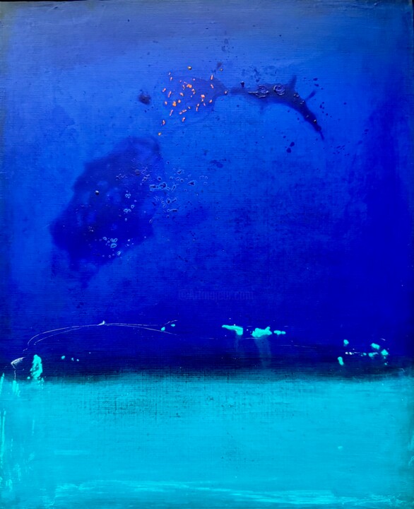 Bleu et orange 绘画, 18.1x15 in