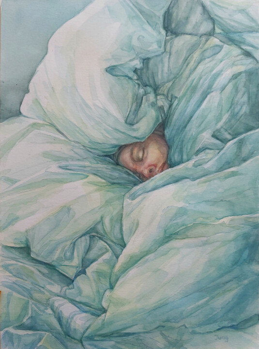 Painting titled "Warm shelter" by Dunja Jung, Original Artwork, Watercolor