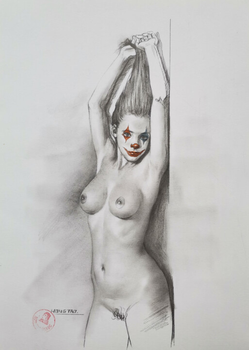 Рисунок под названием "Clown performer" - Hongtao Huang, Подлинное произведение искусства, Карандаш