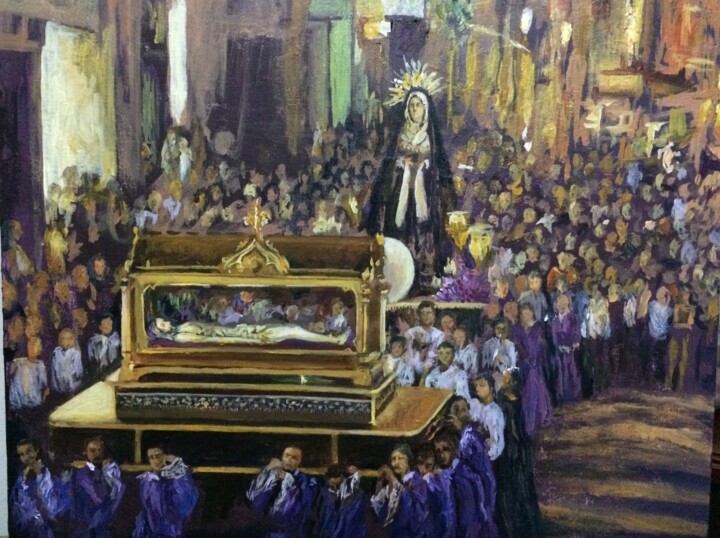 Painting titled ""Procesión en Andes"" by Rafa Padilla, Original Artwork, Acrylic