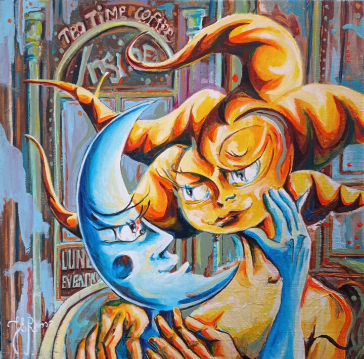 Painting titled "Tea Time coffee" by Jsroosenys, Original Artwork, Acrylic Mounted on Wood Stretcher frame