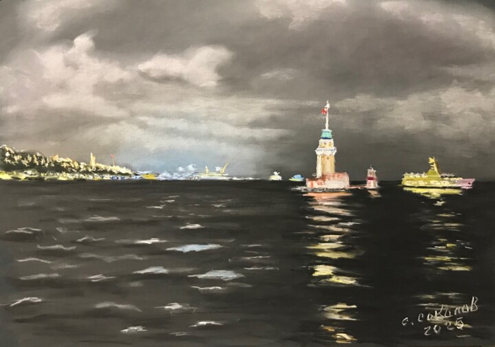 Стамбул. Девичья башня Painting, 16.5x23.2 in