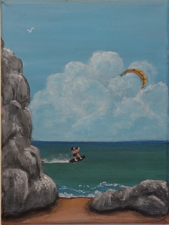 Painting titled "Loisirs actifs en m…" by Y.Oranzh, Original Artwork, Acrylic Mounted on Wood Stretcher frame