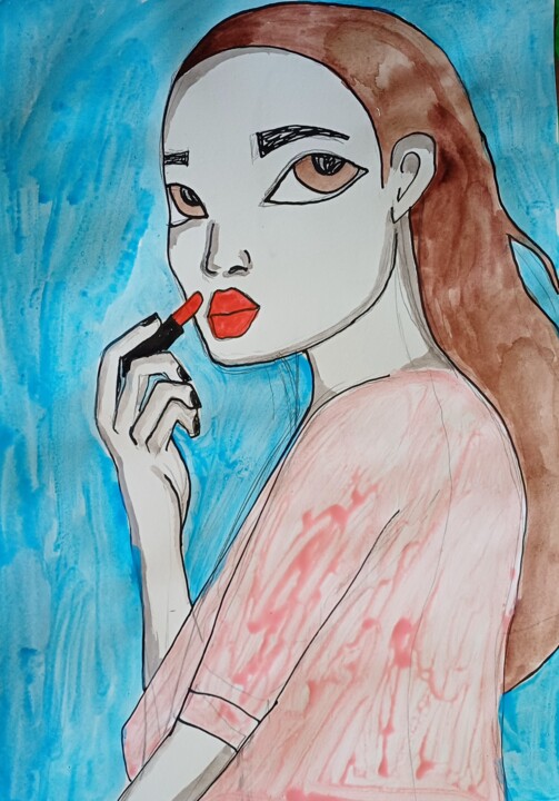 Drawing titled "Long lasting lipsti…" by Ashton Knighting, Original Artwork, Ink