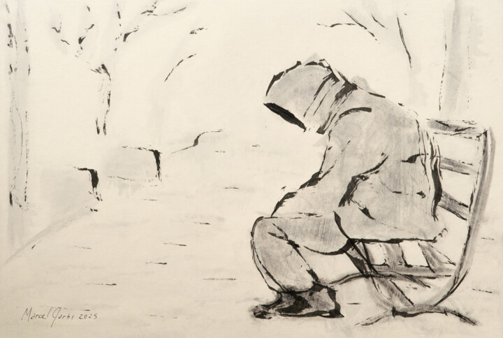 Drawing titled "With a heavy heart" by Marcel Garbi, Original Artwork, Ink