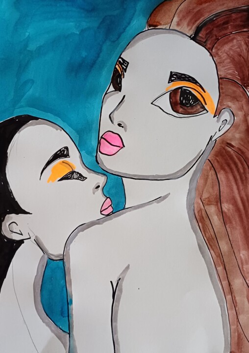 Drawing titled "Motherhood" by Ashton Knighting, Original Artwork, Ink
