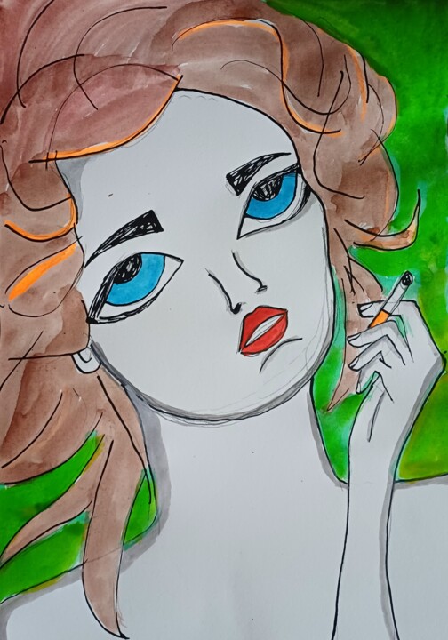 Drawing titled "Green is my favouri…" by Ashton Knighting, Original Artwork, Ink