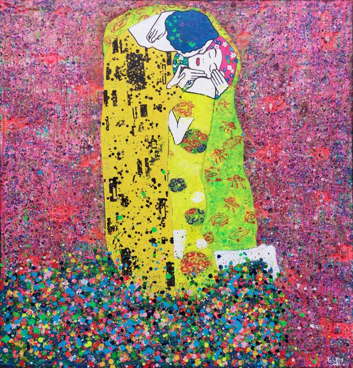 Klimt's Kiss in thoughtless 绘画, 48x46.1 in