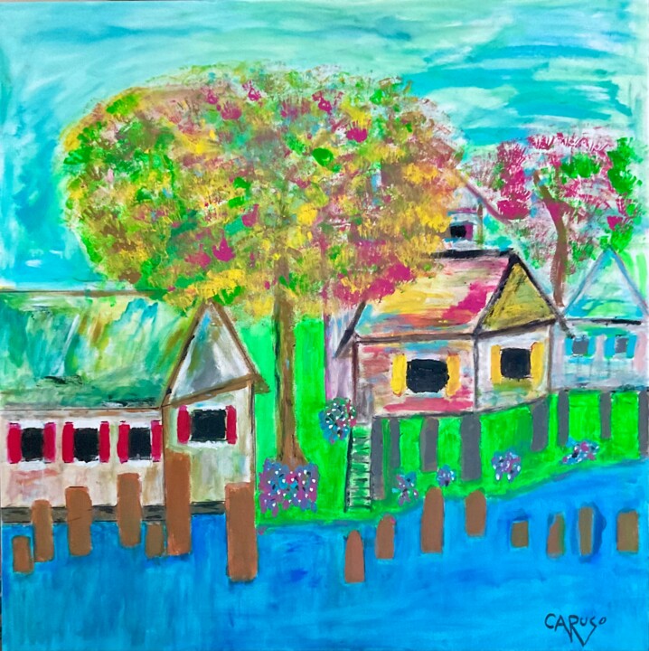 Unit #1845 “Shoreline Shacks” 绘画, 36x36 in